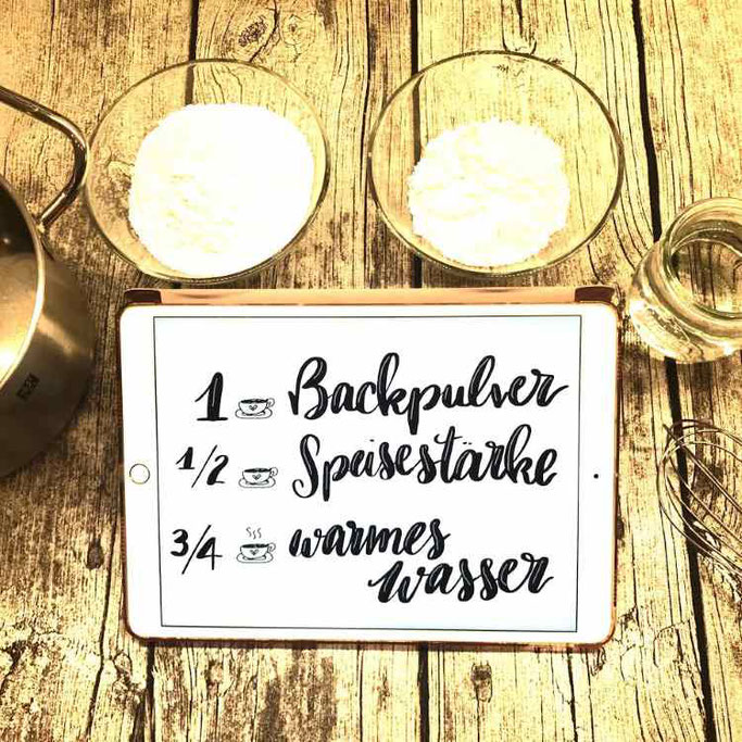DIY Tutorial: Fake Porzellan selber machen - Material-Liste: Backpulver, Speisestärke, warmes Wasser