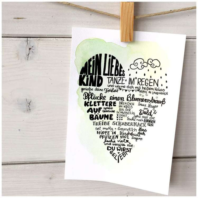 Letter Lovers maryluskleinekunst: Anleitung für eine Herzkarte "Mein liebes Kind" - fertige Herzkarte