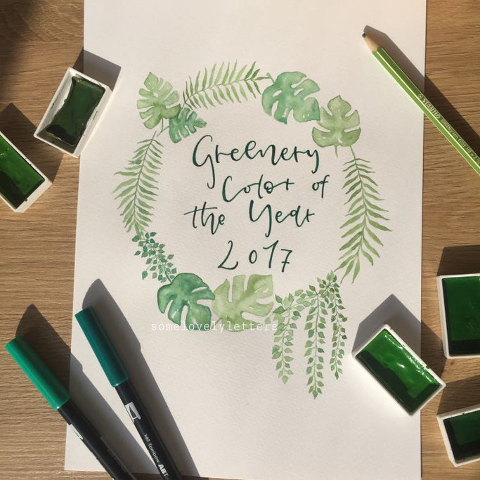 Letter Lovers somelovelyletters - Lettering Greenery mit Blumenkranz - Color of the year 2017
