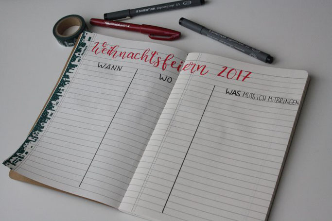 DIY Weihnachtsplanner mit Lettering - Weihnachtsfeiern
