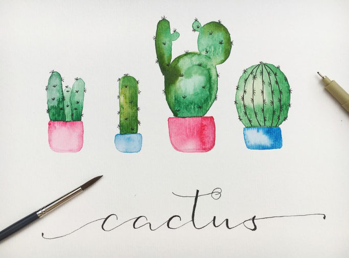 Lettering Anleitung: Wie du selber ganz einfach Watercolor Kakteen mit einem Schriftzug gestalten kannst (Letter Lovers herzimbauch)