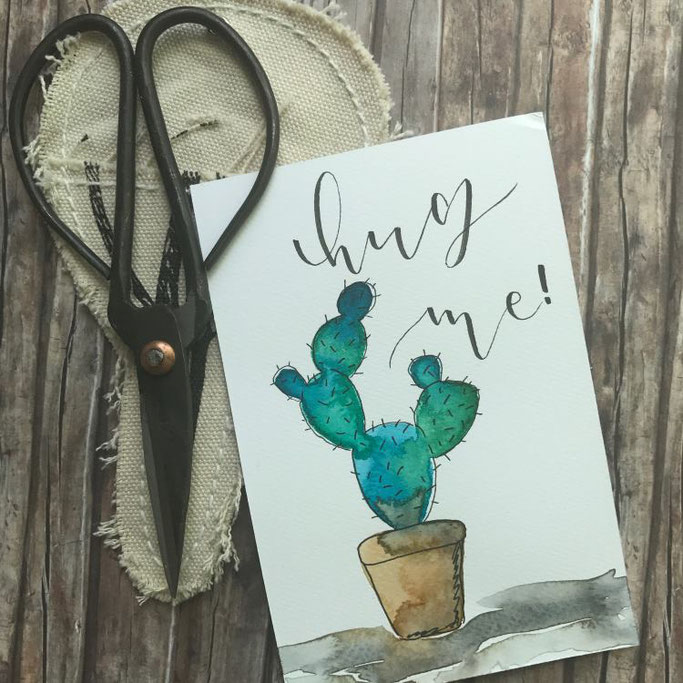 Handlettering quote mit Kaktus: hug me - Letter Lovers mel_lettering