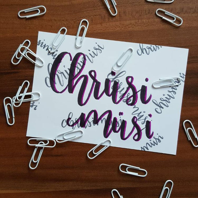 Schweizerdeutsches Lettering: Chrüsimüsi (Durcheinander)