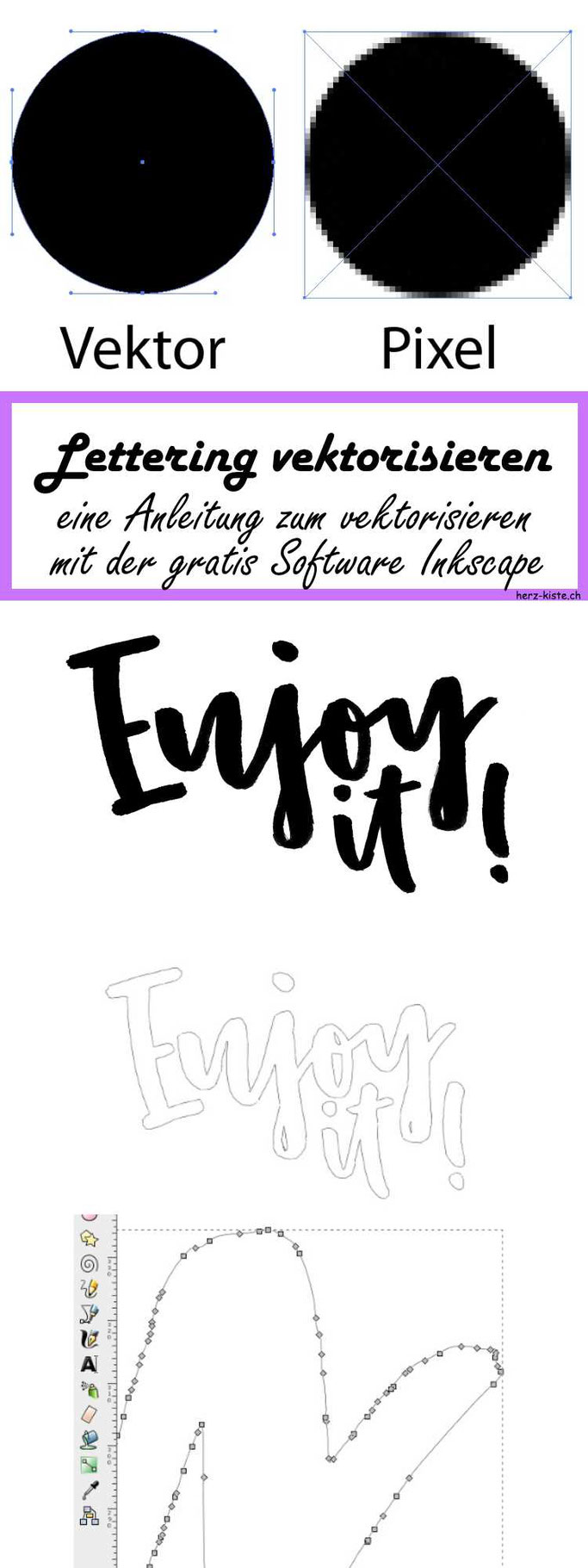 Eine einfache Schritt-für-Schritt Anleitung, wie du ganz einfach dein Lettering vektorisieren kannst dank der gratis Software Inkscape! So stehen dir alle Möglichkeiten mit deinem Handlettering offen! Ob Stempel, 3D-Druck, Logos oder sonstige Verwendungen
