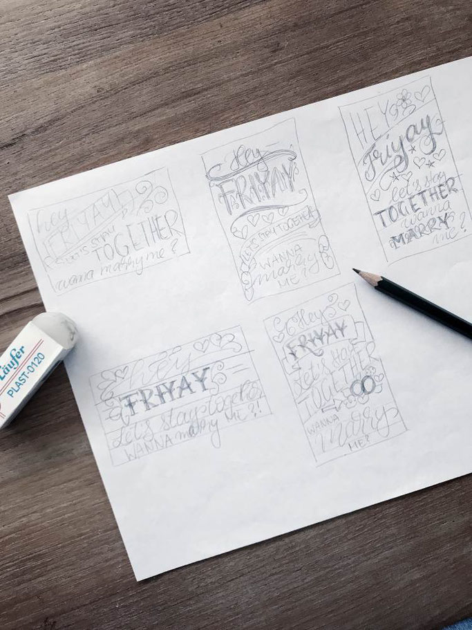 Letter Lovers wildhippiecom Anleitung für ein Lettering Layout: Schritt 3 - verschiedene Skizzen anfertigen
