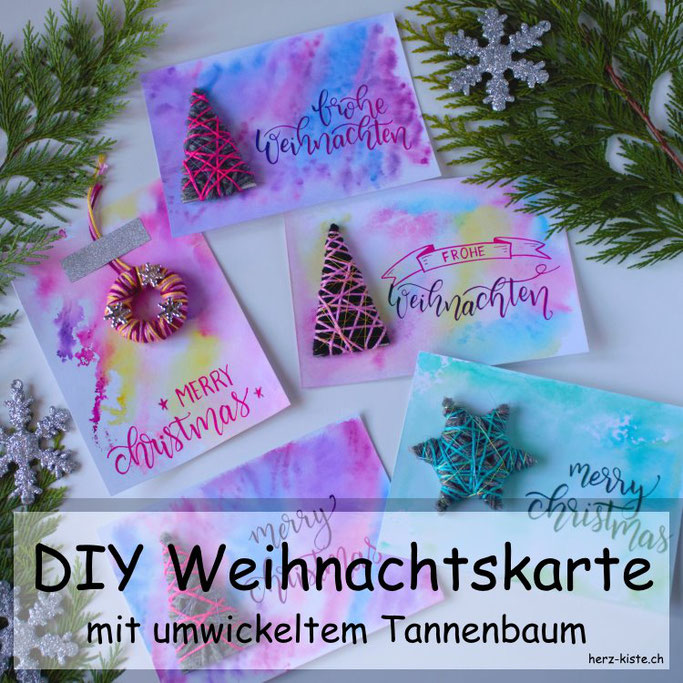 DIY Weihnachtskarte mit umwickeltem Tannenbaum - eine Anleitung wie du deine Weihnachtskarten selber basteln kannst