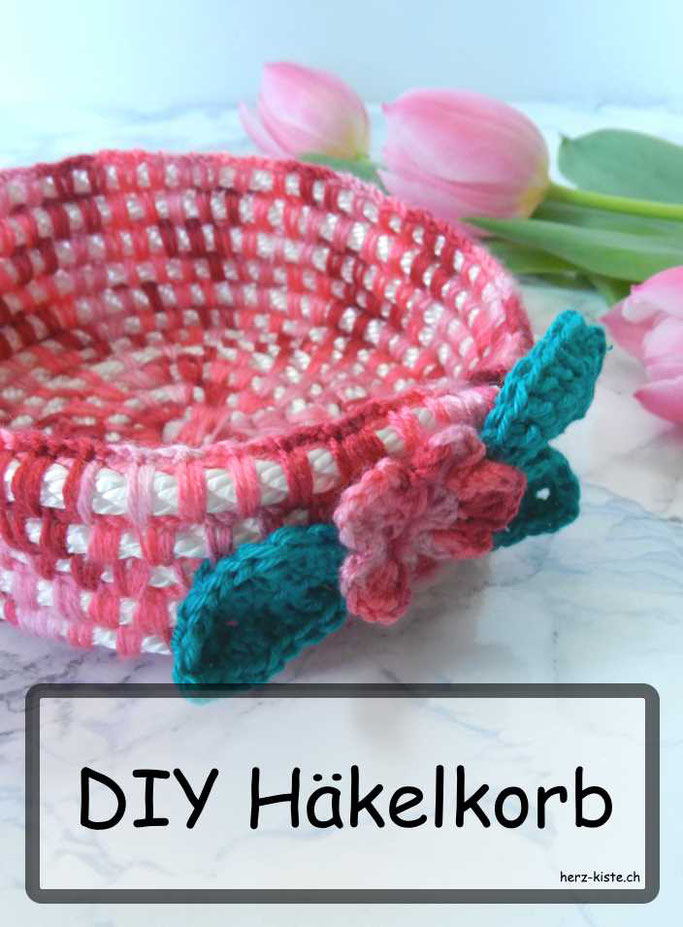 DIY Tutorial für einen Häkelkorb mit Wolle und Seil - eine einfache Dekorationsidee zum Aufbewahren: nicht nur zu Ostern