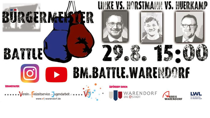 Klick auf das o. a. Banner verlinkt direkt zum YouTube-Stream des Bürgermeister-Battles vom 29.08.2020 - jederzeit nochmal anzusehen!