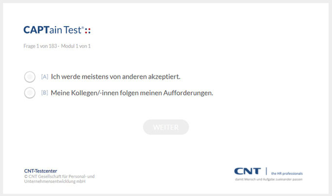 Der CAPTain nutzt Paarvergleichsfragen und die Forced-Choice-Methodik: Durch das Konstruktionsprinzip des Paarvergleiches unterbindet der CAPTain Test® Antworttendenzen im Sinne der „sozialen Erwünschtheit“ und liefert unverfälschte Ergebnisse.