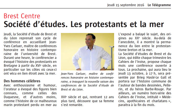 Le Télégramme, 15 septembre 2016