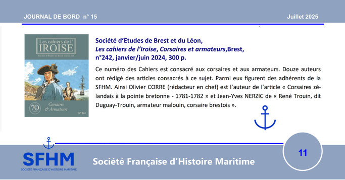 Journal de bord n° 15 de la SFHM, juillet 2025