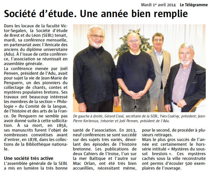 Le Télégramme, 1er avril 2014