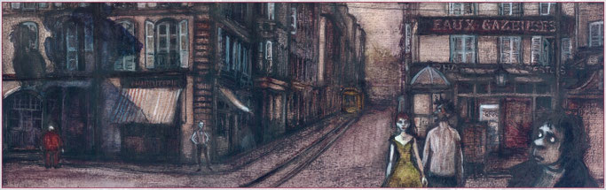 Briac, L'Ombre de Mac Orlan  dans la Grand' Rue, dessin original, 2013 © Briac