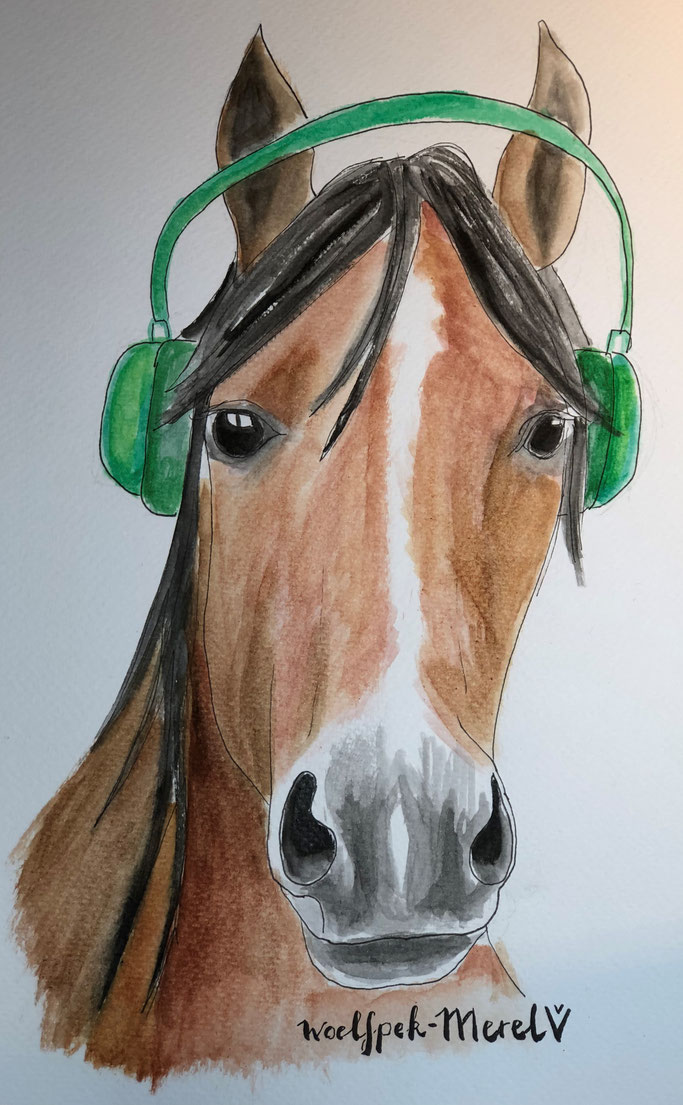 Paard met koptelefoon - Merel van Vugt - Woelfpek.nl