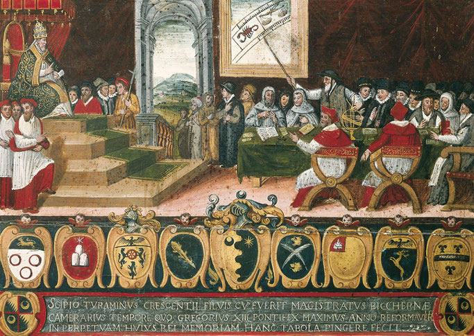 Le pape Grégoire XIII préside la commission pour la réforme du calendrier julien en 1582.