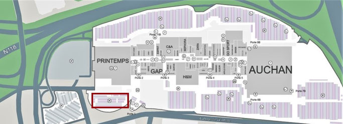 Localisation du parking P1 du centre commercial Westfield Vélizy 2.