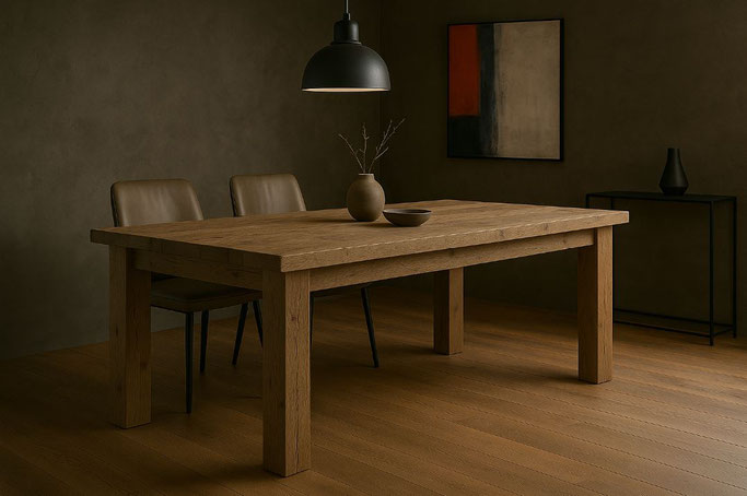 Design Esstisch Paolo mit geradliniger Form aus Massivholz Eiche – modernes Wohnambiente – großes Produktbild