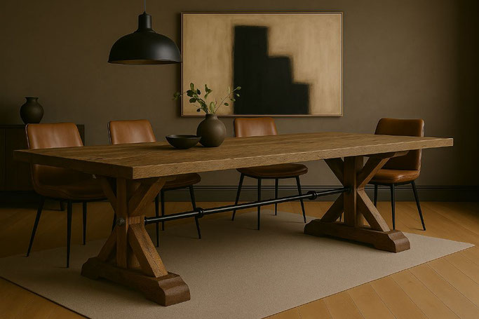 Klostertisch Marcello aus Eiche mit Stahlverstrebung – modern & robust – großes Produktbild