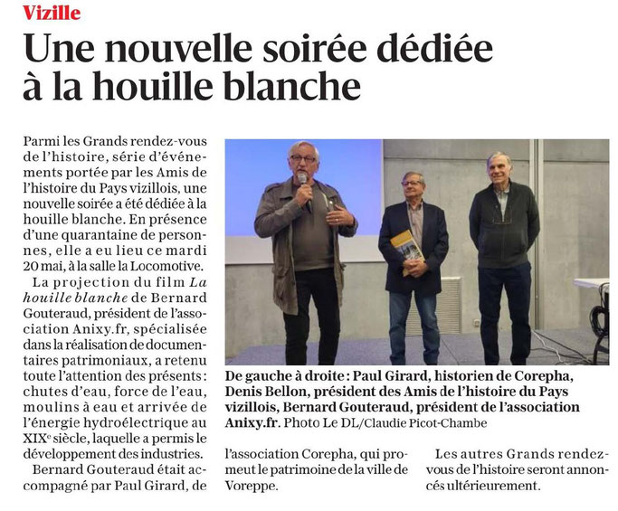 Dauphiné Libéré, Du Grésivaudan à l'Oisans, Vizille  édition du 23 mai 2025, Article et photo, Claudie Picot Chambe