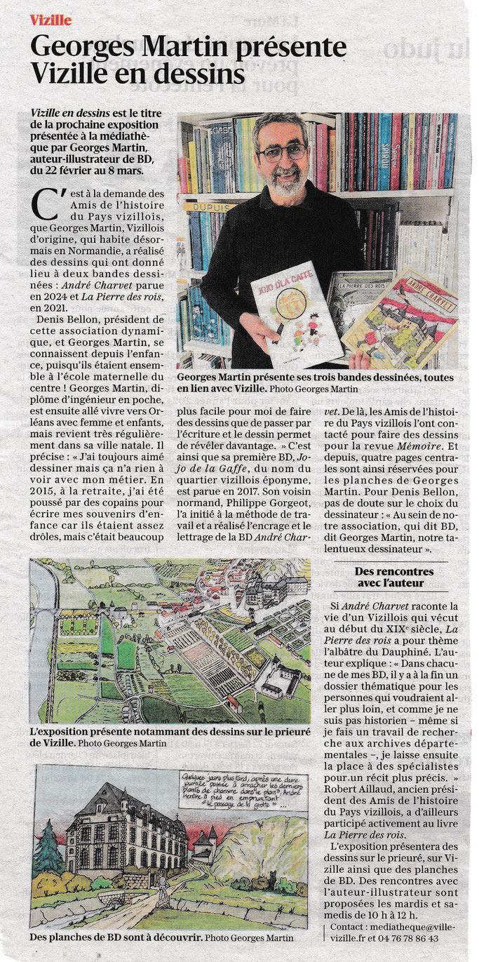 Dauphiné Libéré, Du Grésivaudan à l'Oisans, Vizille  édition du 22 février 2025, texte Magali Pierrard