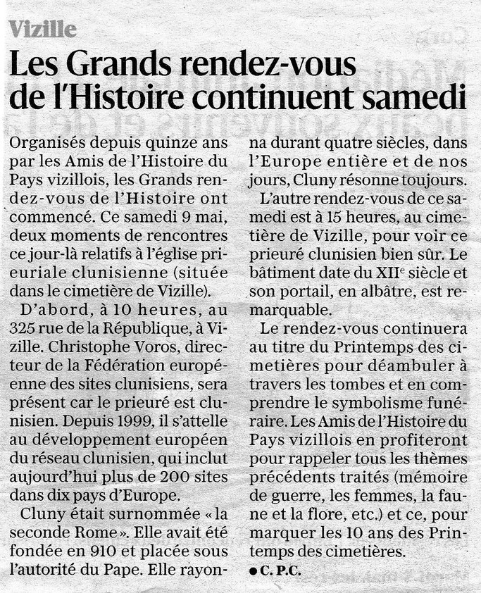 Dauphiné Libéré, Du Grésivaudan à l'Oisans, Vizille  édition du 08 mai 2026, article Claudie Picot-Chambe