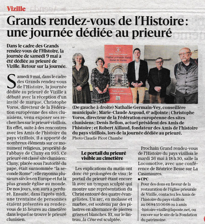 Dauphiné Libéré, Du Grésivaudan à l'Oisans, Vizille  édition du 14 mai 2026, article et photo Claudie Picot-Chambe