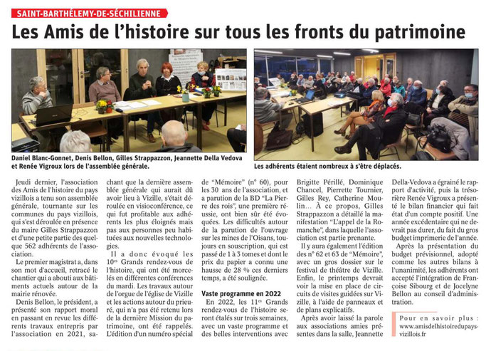 Dauphiné Libéré, Isère, Vizille, édition du 14 mars 2022, article et photo Chrystelle Pernet