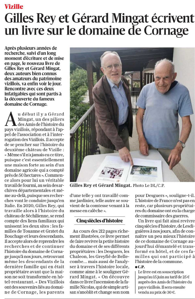 Dauphiné Libéré, Romanche Oisans, Vizille, édition du 13 juin 2023, article et photo Chystelle Pernet