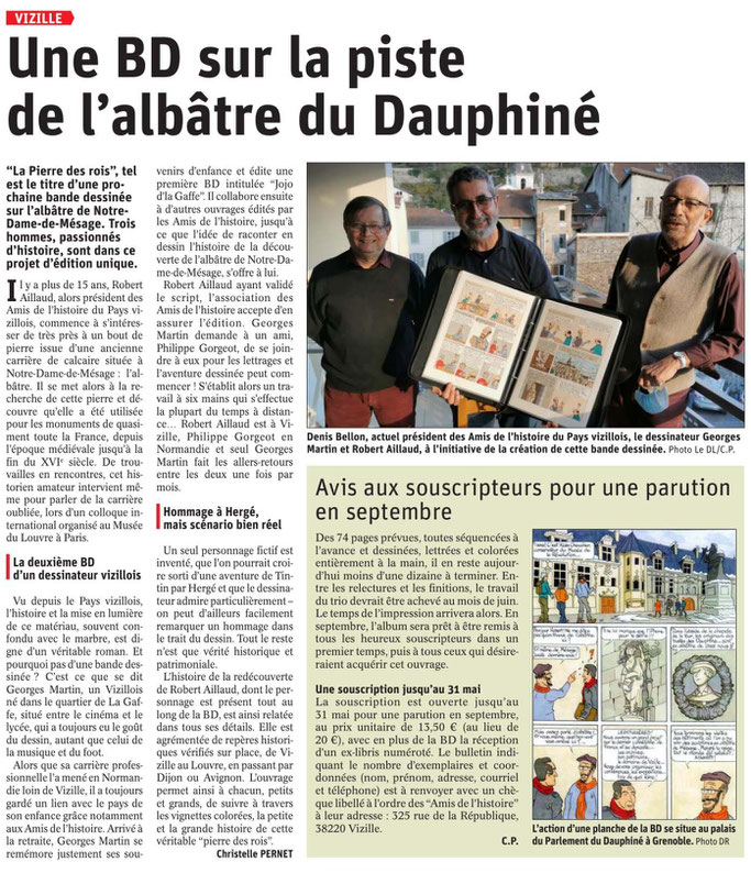 Dauphiné Libéré, Romanche Oisans, Vizille, édition du                   ,article et photo Christelle Pernet