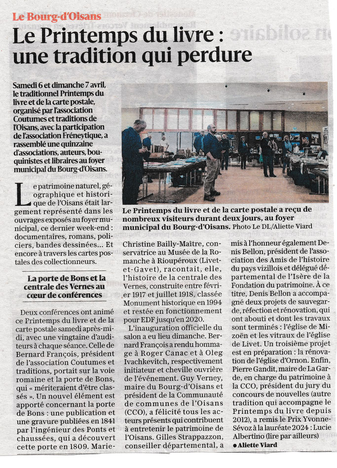Dauphiné Libéré, du Grésivaudan à l'Oisans, Le Bourg d'Oisans, édition du 10 avril 2024 