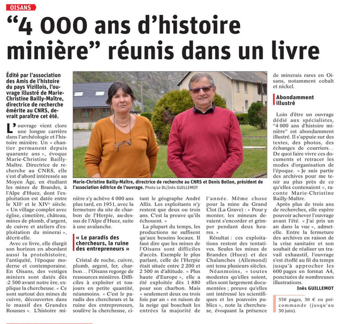 Dauphiné Libéré, Romanche Oisans, Vizille, édition du 6 mai 2021, article et photo Inès Guillemot