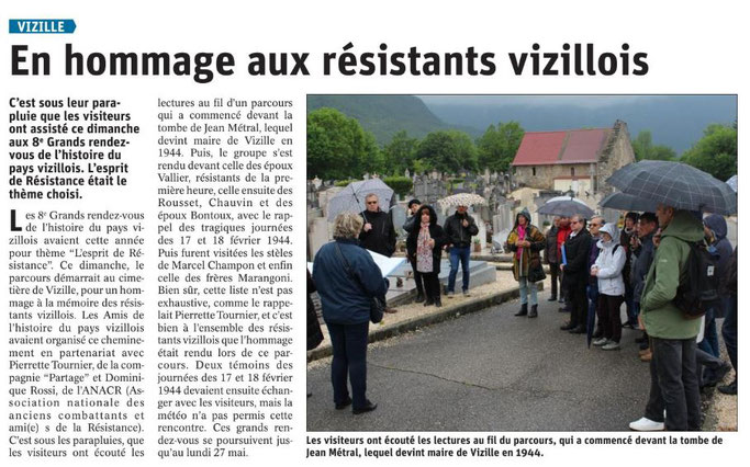 Dauphiné Libéré, Romanche & Oisans, Vizille, édition du 23 mai 2019, article et photo Magali Pierrard