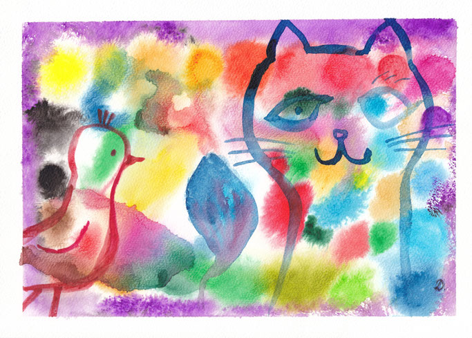 Katze und Vogel, 21x29cm, 100€