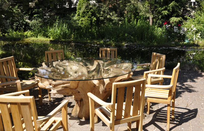 Teak-Root-Glass-Table outdoor with Teak-Chairs