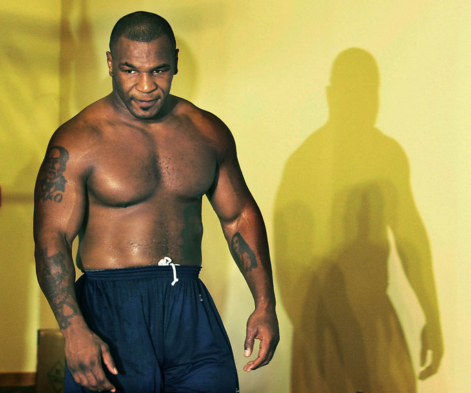 Mike Tyson am 4. Juni 2002 vor senem Kamopf gegen Lennox Lewis.