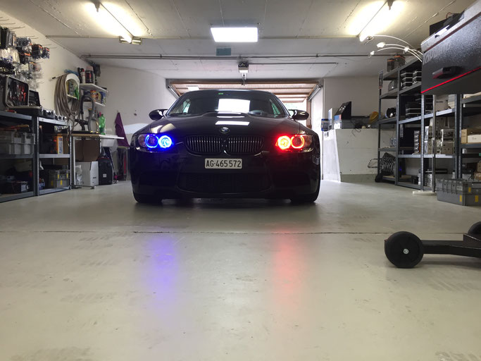 BMW E93 Umrüstung auf LED angel eyes weiss und farbig mit Handy app steuerbar