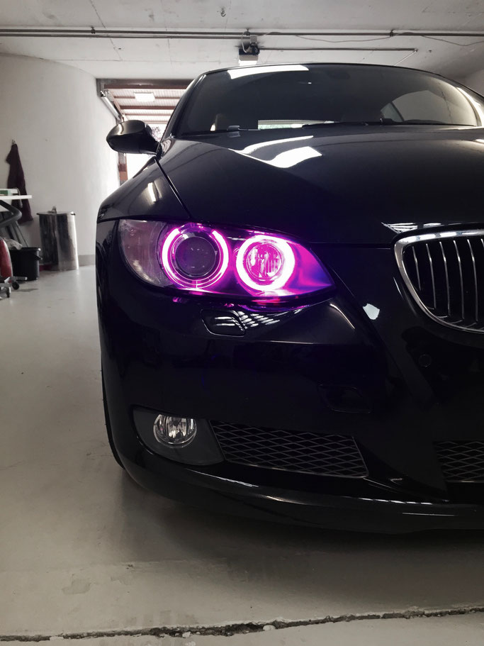 BMX 3er E92 MIT LED ANGEL EYES FARBIG MIT HANDY APP STEUERUNG pink