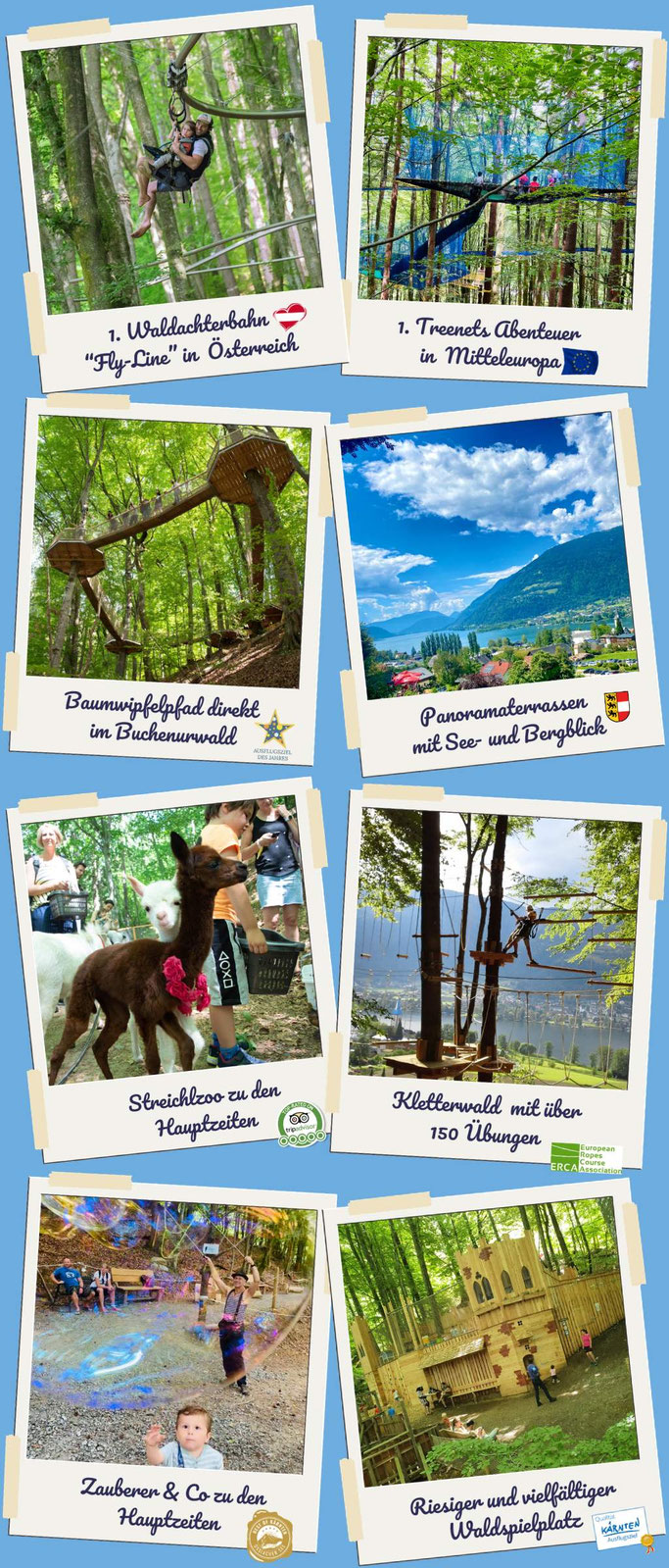Familywald Ossiacher See - Übersicht der Erlebnisse im Freizeitpark 
