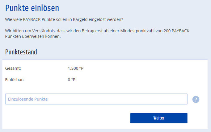 Payback Einzulösende Punkte Bargeld