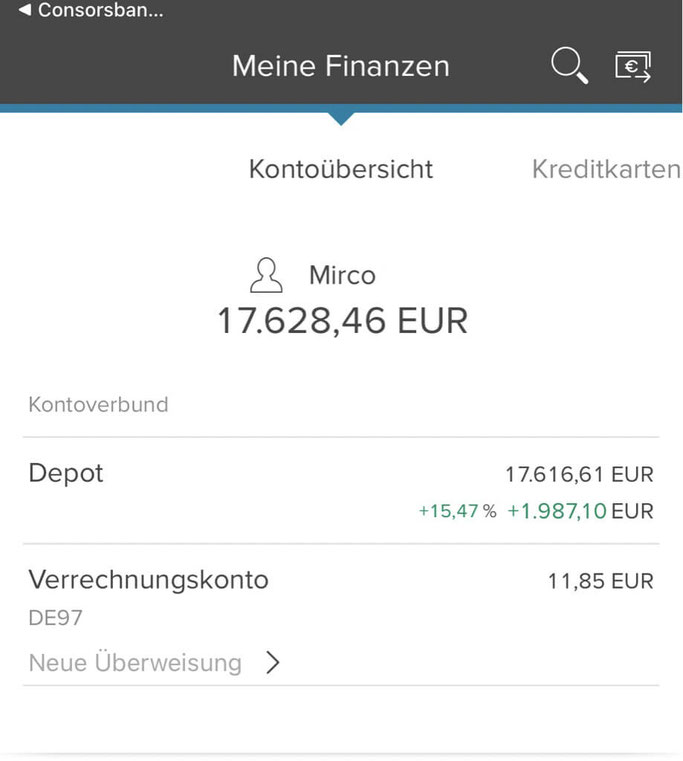 Consorsbank App Depot und Verrechnungskonto Übersicht