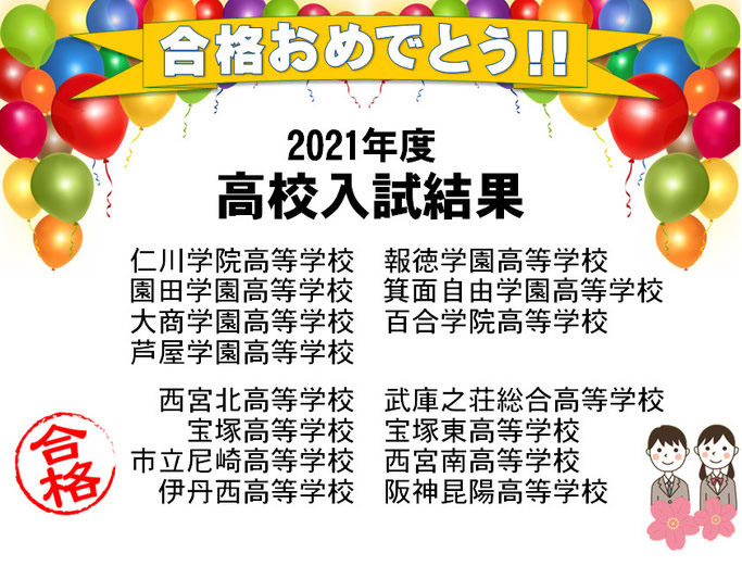 兵庫県公立高校入試　結果　今年も全員第一志望校合格