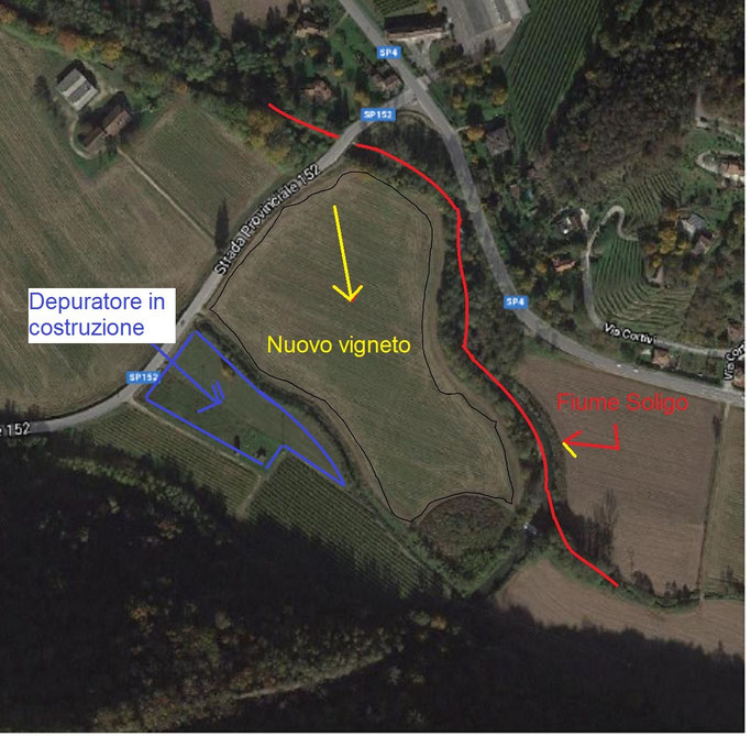 Follina-Ligonto nuovo vigneto adiacente a Fiume Soligo e depuratore in costruzione
