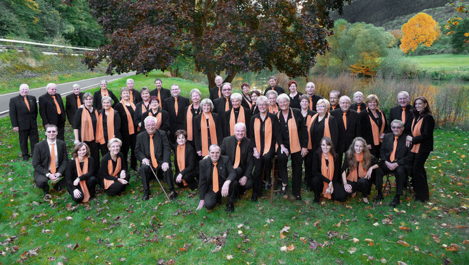2012:  Der Chor am herbstlichen Lahnufer. Mittlerweile sind einige Sängerinnen und Sänger leider nicht mehr unter uns... Wir konnten die Verluste allerdings durch viele Neuzugänge ausgleichen. (Foto: Dieter Grein)