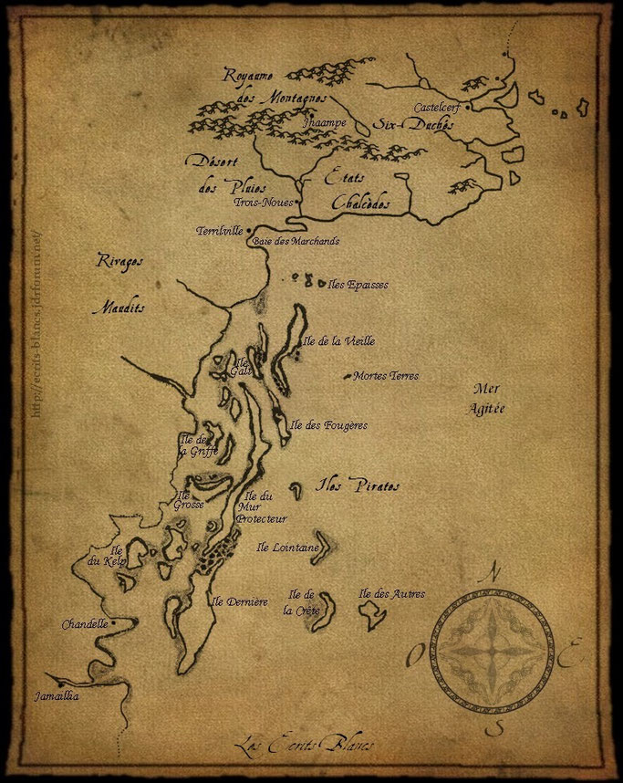 Une carte claire et essentielle : https://ecrits-blancs.forumsrpg.com/La-Carte-des-Rivages-Maudits-h1.htm