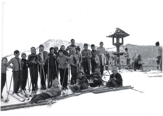 Bild 1961 Schulausflug auf die Nagglerhöhe, hinten Drachselkreuz - Weissensee