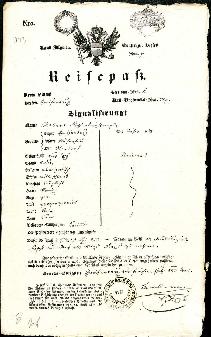 Reisepaß aus dem Kärntner Landesarchiv