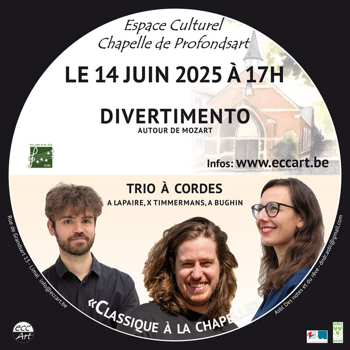 Classique à la chapelle: Divertimento - Trio à cordes. Le 14 juin 2025 à 17h.