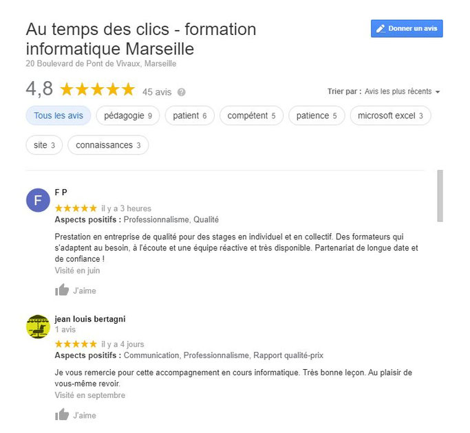 Avis stagiaires cours et formation bureautique informatique Marseille