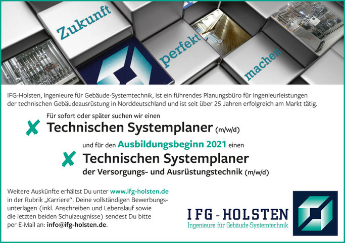 IFG Holsten Scheessel:  Stellenangebot sowie Ausbildunsgplatz in Scheessel. Technischer Systemplaner / Technische Systemlpanerin  (m/w/d)