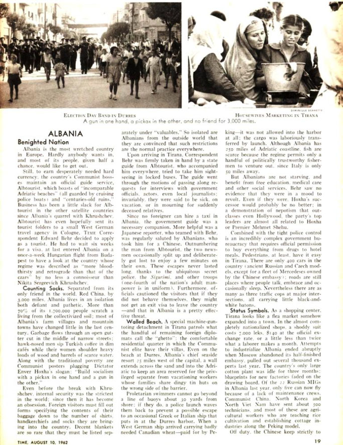 Burimi : TIME Magazine, 10 gusht 1962, faqe n°19–20